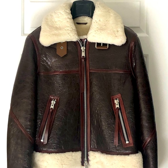 AllSaints Leather Shearling Jacket - Picture 1 of 15